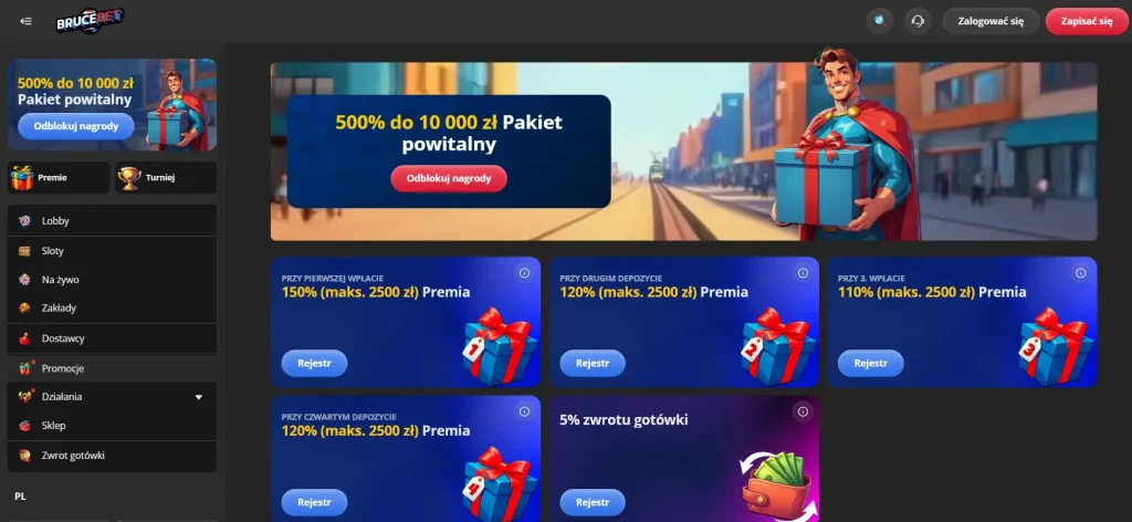 Aktualna strona promocji Bruce Bet w polskiej wersji serwisu