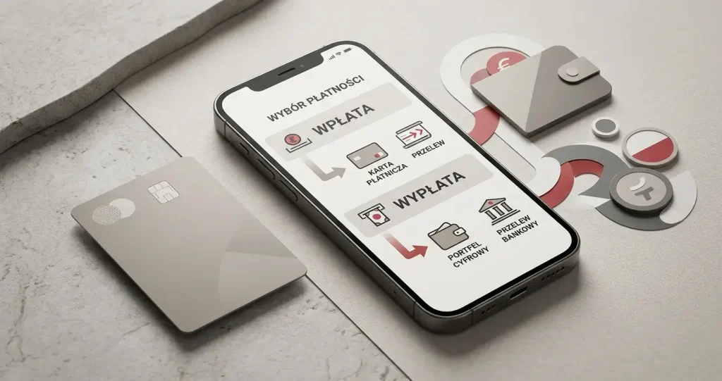 Ilustracja płatności online z motywem PLN, karty i telefonu