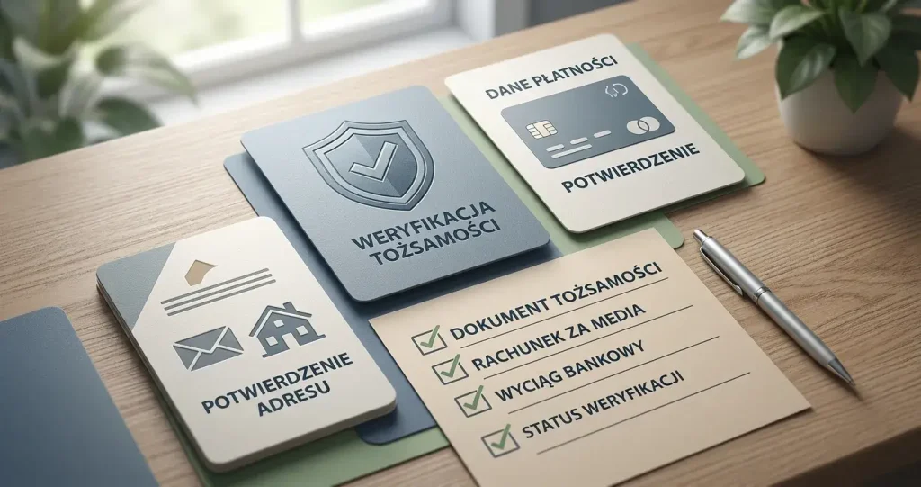 Neutralna ilustracja listy kontrolnej KYC bez danych osobowych