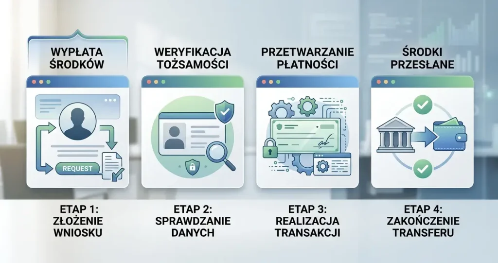 Neutralny schemat procesu wypłaty od zlecenia do weryfikacji i realizacji